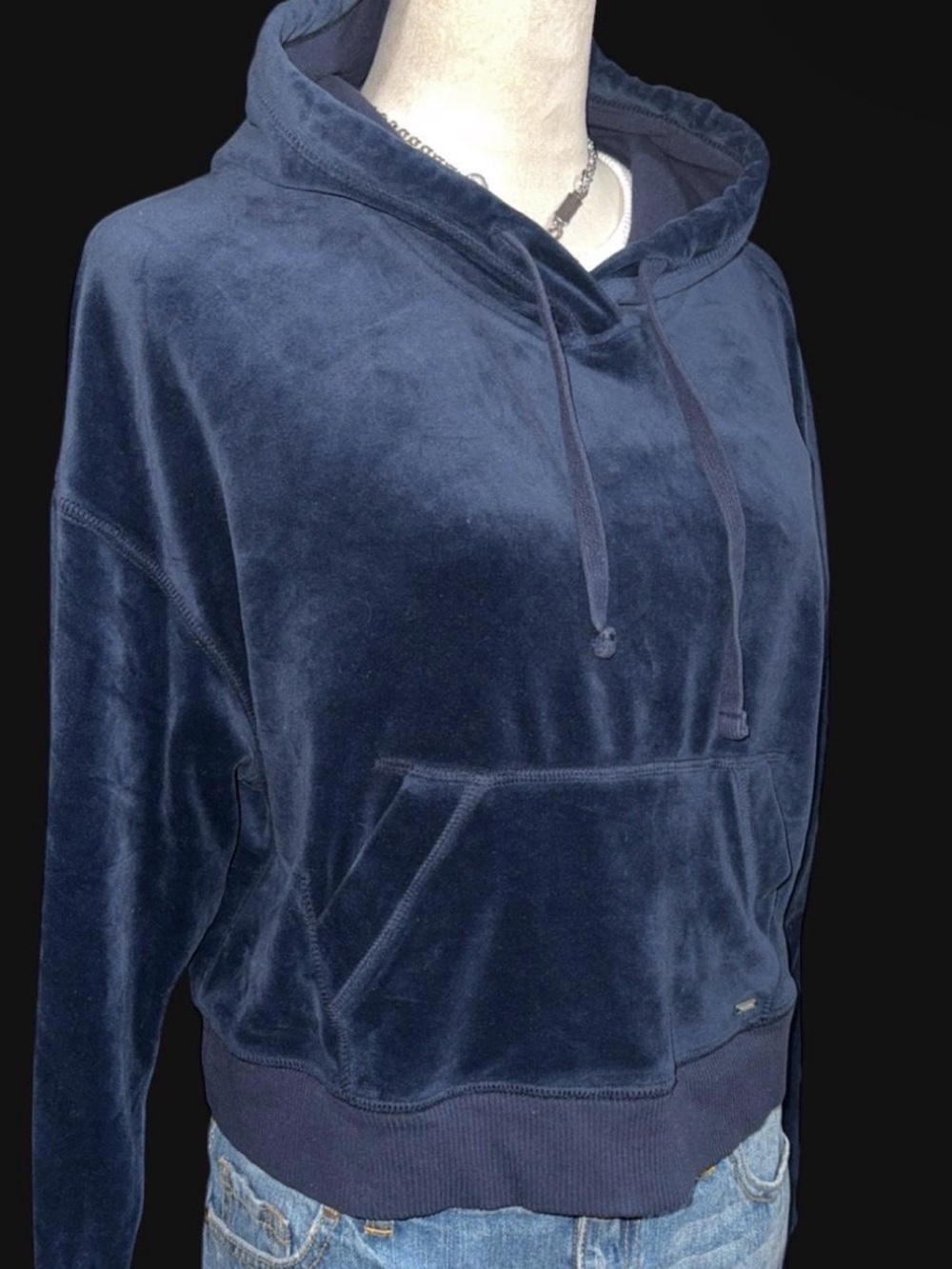 Hollister Navy Velour Hooded Sweatshirt